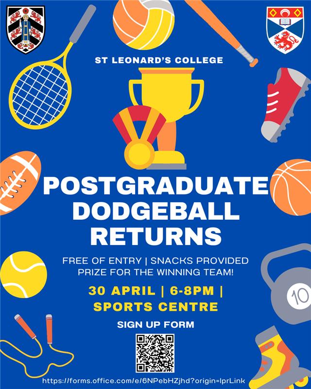 📢🏐PG Dodgeball is back again next week!!! 🏐 Everyone's fired up, breaking a sweat and ready for round 2!!!
🗓️ Wednesday 30 April 2024
⌚6.00pm-8.00pm 
📍Arena Courts, University Sports Centre 
Sign-up: ow.ly/QpLY50VBsai 
#stleonardspgs