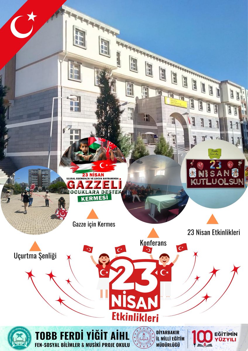 Tüm dünya çocuklarının  özgürce kutlama yapacakları bir dünya temennisiyle 23 Nisan Ulusal Egemenlik ve Çocuk Bayramımız Kutlu Olsun. Bu vesileyle 25 Nisan Cuma günü  okulumuzda Gazzeli Çocuklara Destek Kermesi" düzenlenecektir. Herkesi kermesimize davet ediyoruz.<a href="/BaglarMEM21/">Bağlar İlçe Milli Eğitim Müdürlüğü</a>