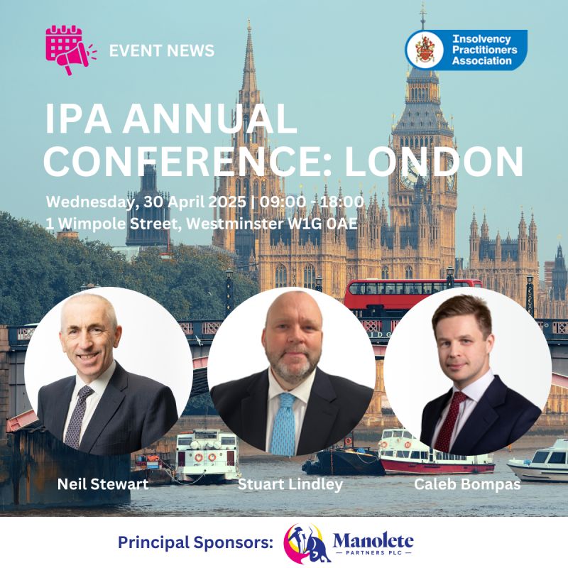 Manolete Partners Plc (@manoleteplc) on Twitter photo We are delighted to be a Principal Sponsor of the IPA's Annual Conference on 30 April.
 
Our very own Neil Stewart will be speaking on 'Litigation Funding: Emerging Trends and Looming Challenges'. Manolete's Caleb Bompas and Stuart Lindley also attending. #insolvency #IPA2025 We are delighted to be a Principal Sponsor of the IPA's Annual Conference on 30 April.
 
Our very own Neil Stewart will be speaking on 'Litigation Funding: Emerging Trends and Looming Challenges'. Manolete's Caleb Bompas and Stuart Lindley also attending. #insolvency #IPA2025