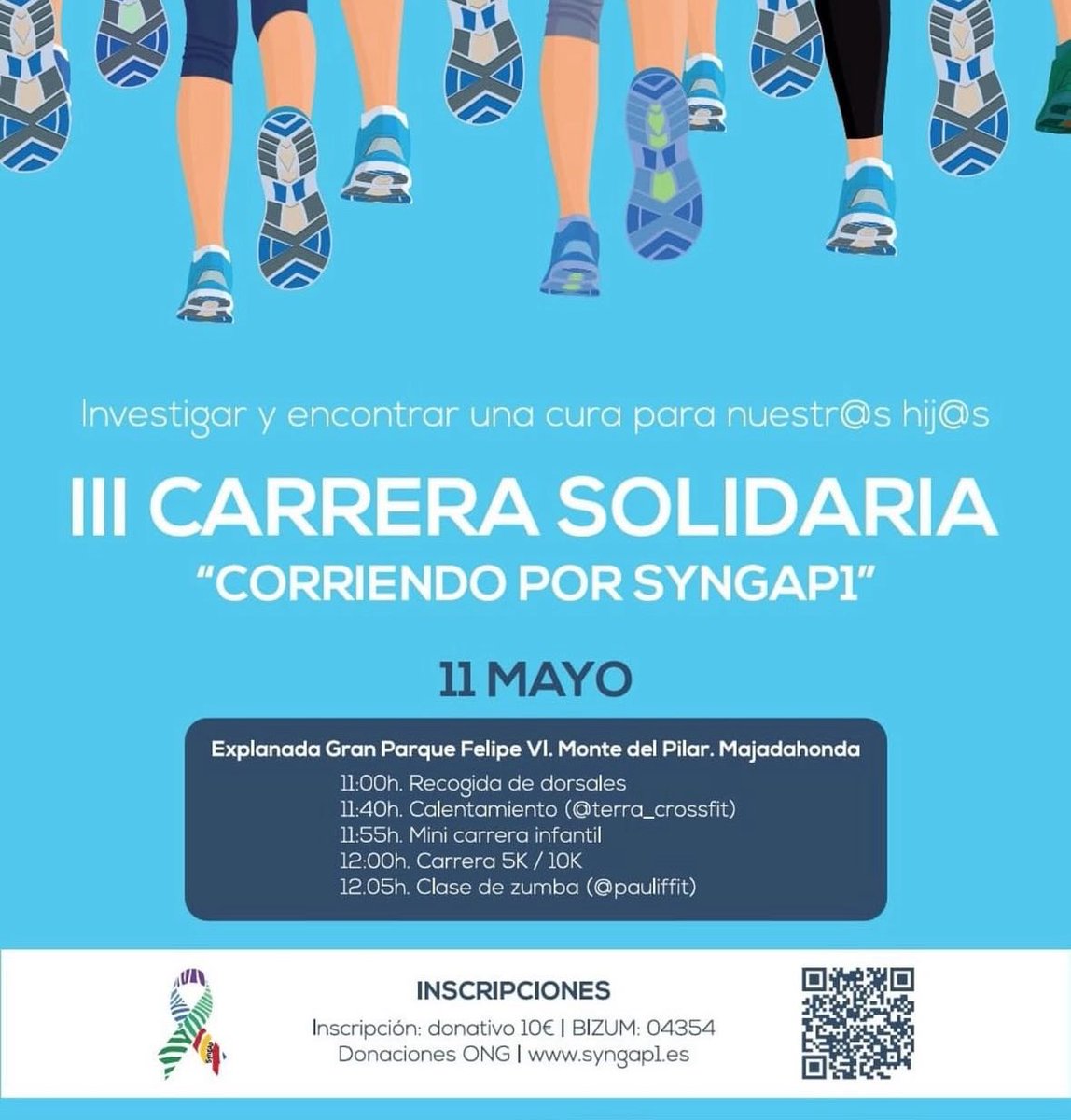III Carrera Solidaria “Corriendo por SYNGAP1”

📍 Monte del Pilar 🕛 12:00h 🗓️ 11/5/25

👉 ¿Cómo puedes participar?
✅ Corre 5K o 10K 🏃
✅ Ven en bici 🚴‍♀
✅ Camina a tu ritmo 🚶
✅ O en la masterclass de zumba con Paula 💃

🎟️ Inscripciones aquí: forms.gle/zpFUafwXWFaYtx…