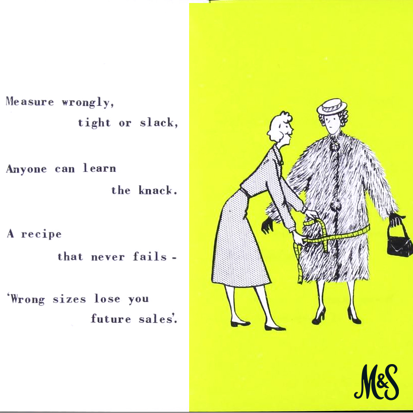 Some of our best #archivefavourites are hidden away inside staff magazines and newsletters.

This one is from a 1955 feature on the importance of correctly measuring customers on the shop floor.