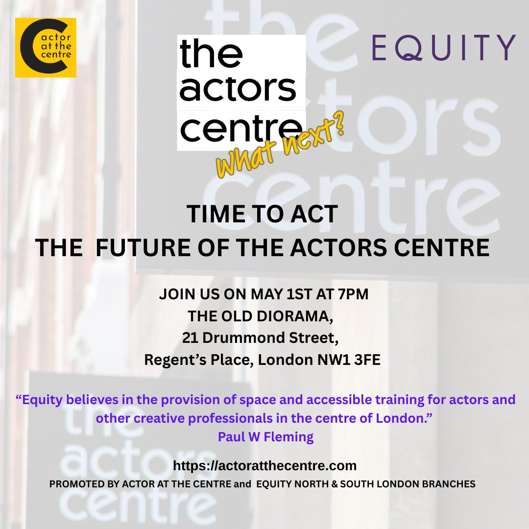 We’ve all known the in-between: no job, no clarity, no connection.
When you need training, support or just your community.
The Actors Centre was there in those moments.
If that space really is gone, what would you put in its place?
Let’s talk. May 1st.