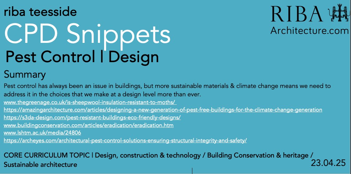 RIBA Tees (@ribatees) on Twitter photo #CPDSnippets looks at #PestControl this week
links
thegreenage.co.uk/is-sheepwool-i…
amazingarchitecture.com/articles/desig…
s3da-design.com/pest-resistant…
buildingconservation.com/articles/eradi…
lshtm.ac.uk/media/24806
archeyes.com/architectural-…
<a href="/RIBANorthEast/">RIBA North East</a> <a href="/RIBA/">Royal Institute of British Architects</a> <a href="/RIBA_YAPF/">YAPF</a> <a href="/RIBANorth/">RIBA North</a> #architecture #architect #CPDSnippets looks at #PestControl this week
links
thegreenage.co.uk/is-sheepwool-i…
amazingarchitecture.com/articles/desig…
s3da-design.com/pest-resistant…
buildingconservation.com/articles/eradi…
lshtm.ac.uk/media/24806
archeyes.com/architectural-…
<a href="/RIBANorthEast/">RIBA North East</a> <a href="/RIBA/">Royal Institute of British Architects</a> <a href="/RIBA_YAPF/">YAPF</a> <a href="/RIBANorth/">RIBA North</a> #architecture #architect