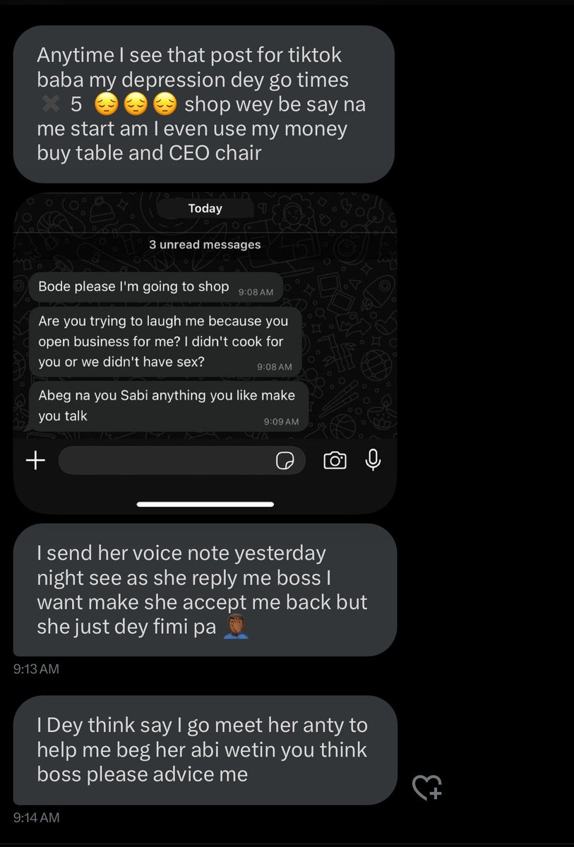Feeztm's tweet image. He helped his girlfriend open her shop with 1.7 million ajo and they broke up few months later…. now he’s trying to get her back. 

Please, advise this young man. 🙏🏽