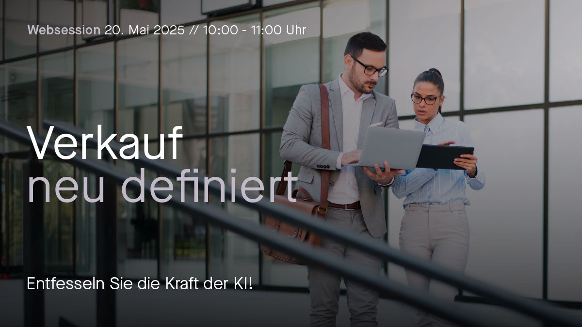 🔓 Entfesseln Sie die Kraft der KI für Ihren Vertrieb!
✨ Unsere Websession zeigt Ihnen, wie Künstliche Intelligenz (KI) Ihre Vertriebsprozesse revolutioniert und Ihr Team erfolgreicher macht.
Heben Sie Ihr Team auf das nächste Level. Jetzt anmelden bit.ly/42zeAVF