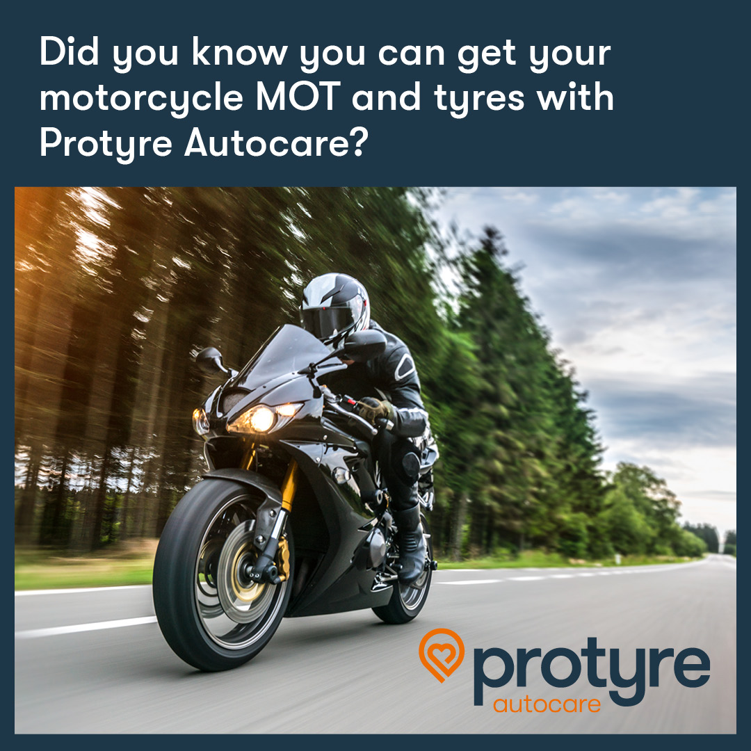 🏍️ Did you know you can get your motorcycle MOT and tyres with us? 
As the days get longer, it's the ideal time to get your bike ready 
🛠️ Book your motorcycle MOT  ow.ly/OzBH50VyLaL
#ProtyreAutocare #MotorcycleMOT #MotorcycleTyres