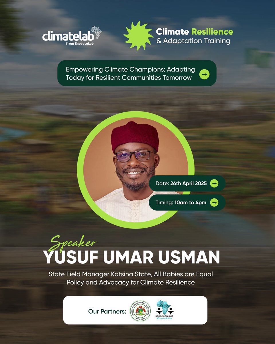 Enovatelab's tweet photo. Yusuf (@consultwithyusuf)  is a climate change advocate and youth development champion dedicated to grassroots climate education, sustainable practices, and inclusive policy advocacy. He actively mentors young people and supports public health initiatives, particularly https://t.co/uZfbdbJRmH