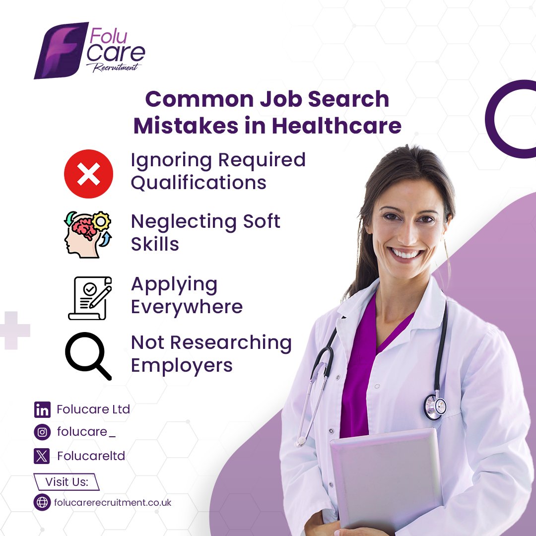 FolucareLtd's tweet photo. Avoid these job search mistakes in healthcare:
❌ Ignoring qualifications
❌ Overlooking soft skills
❌ Applying to everything
❌ Not researching employers
Be strategic, and land the right role for you!
#HealthcareCareers #JobSearchTips #CareerGrowth #JobMistakes https://t.co/Jh2UGqlysR