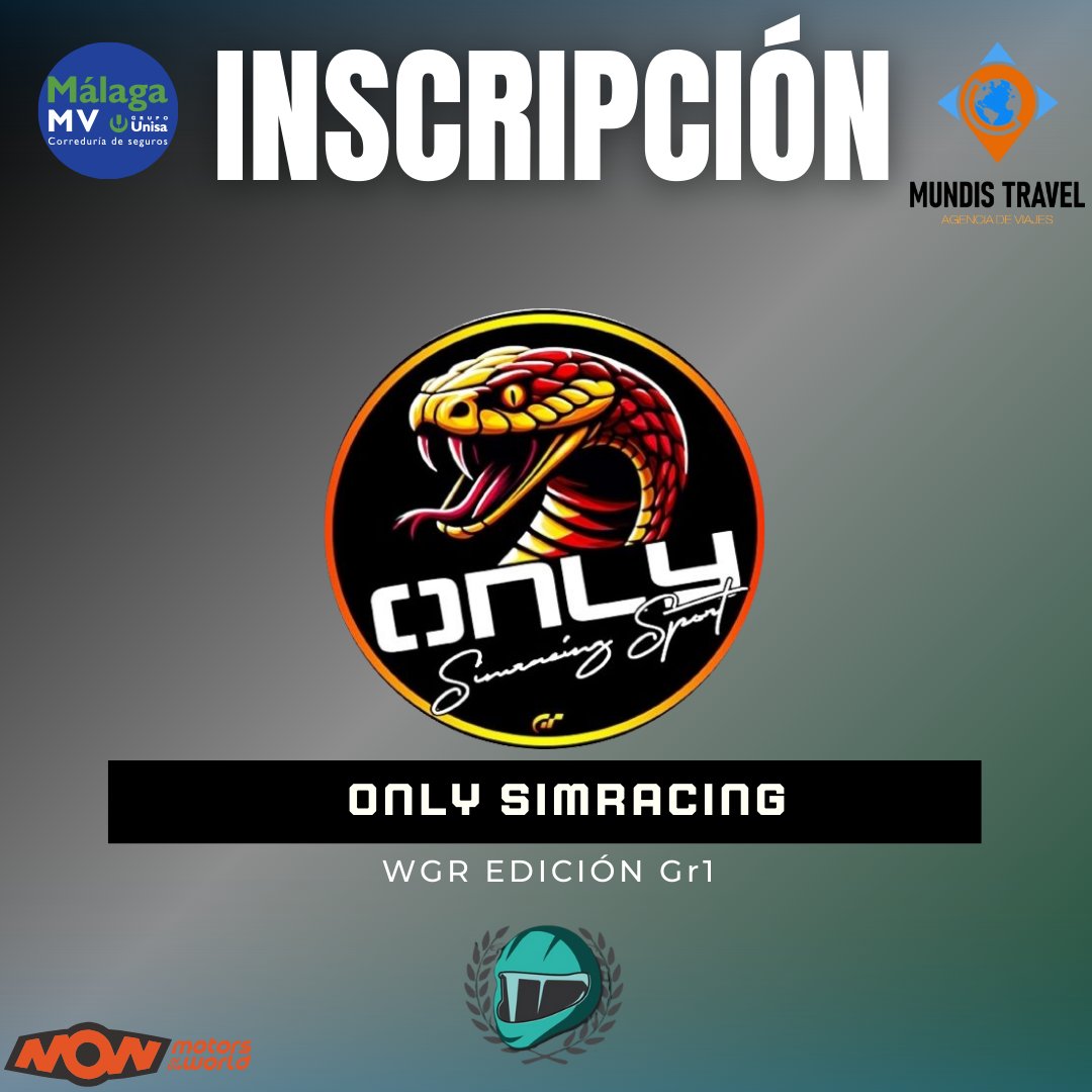 Segundo equipo inscrito 💪🏽

🐍 Uno de los equipos que están de moda quiere seguir haciéndose hueco entre los grandes.🐍

<a href="/OnlysimracingSp/">Only Simracing Sport</a> mucha suerte compiis 🍀
#mundistravel #Málagamv #motorsworld