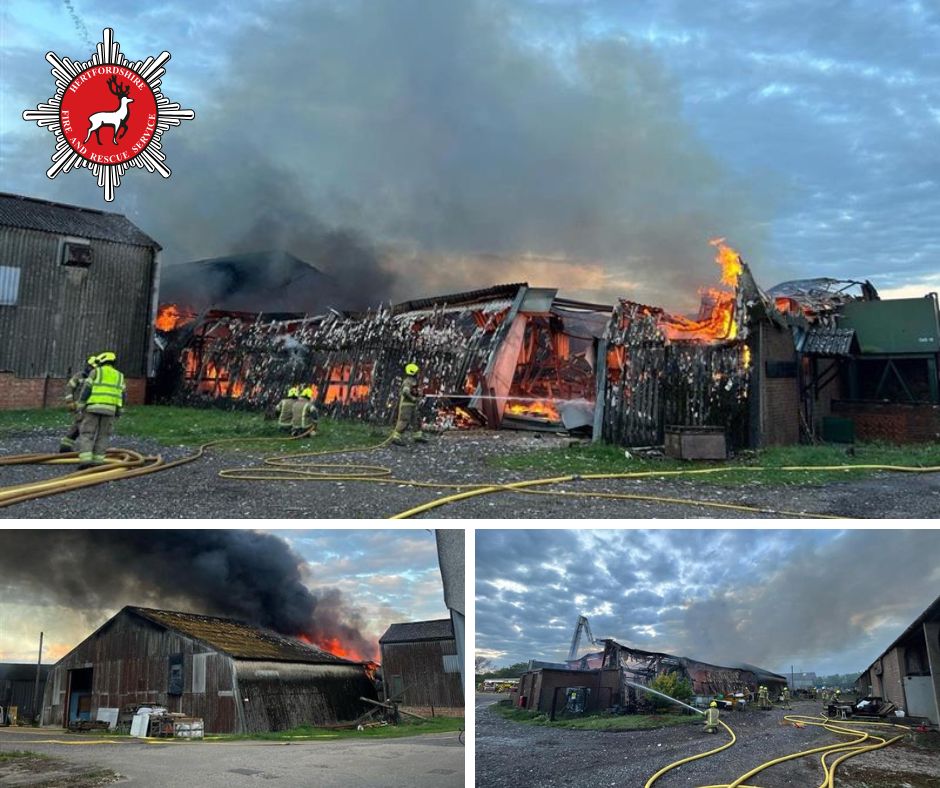 Last night a fire at an industrial estate on Coopers Green Lane, St Albans saw 10 fire engines, 5 officers, and specialist units, including a command unit, water bowser and aerial ladder platform, in attendance. Crews will investigate and advise local businesses on fire safety.