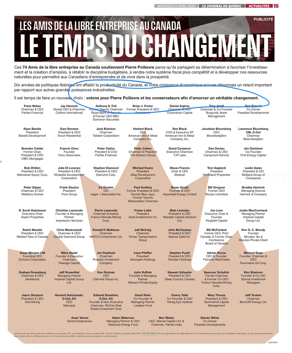 PierrePaulHus's tweet photo. Des gens d’affaires de haut niveau soutiennent ⁦@PierrePoilievre⁩ et le ⁦@PCC_HQ⁩ .  Ils demandent du CHANGEMENT! https://t.co/lf2xoDL3cR