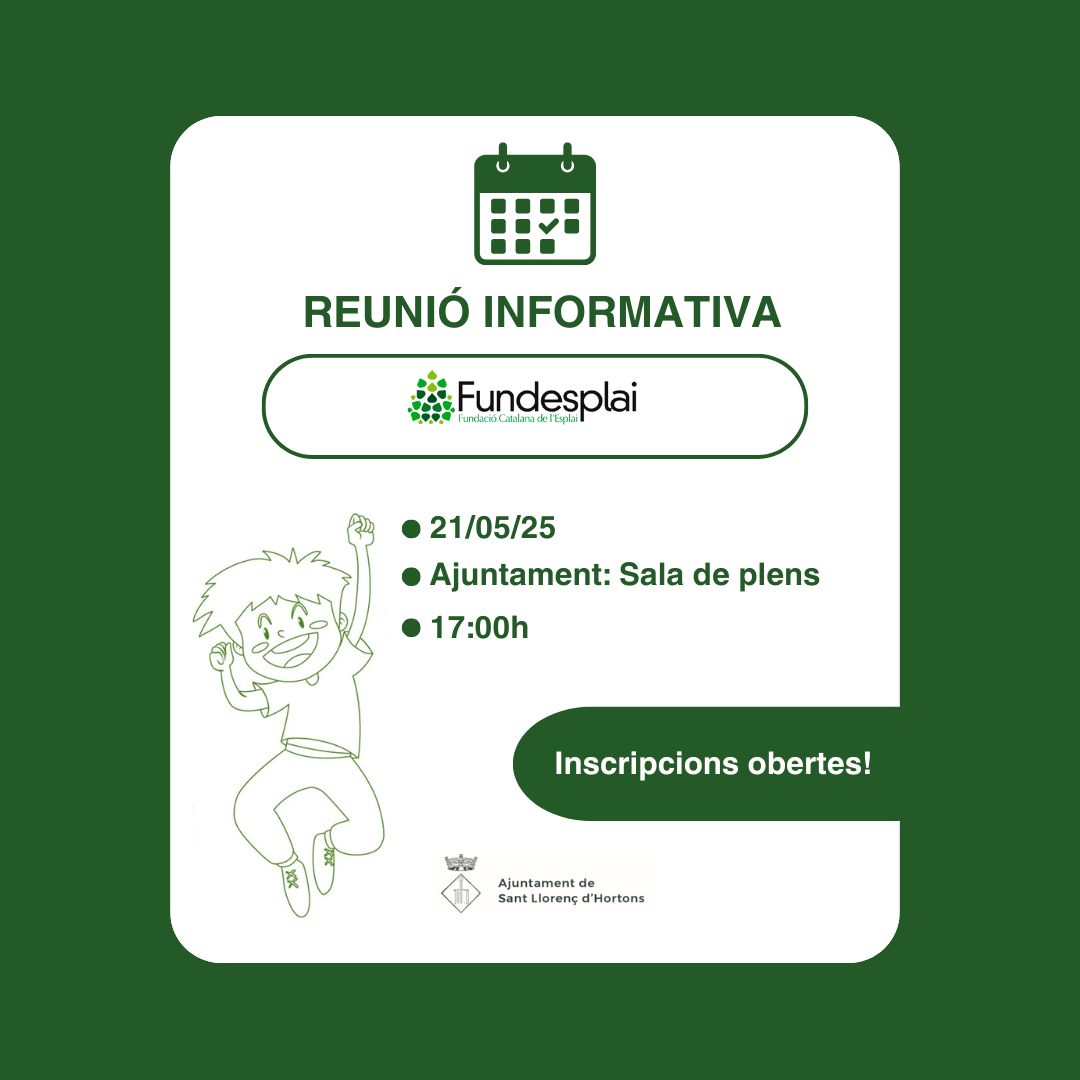🎉 Torna el #CasalEstiu2025 a Sant Llorenç d’Hortons!
📅 Del 25/6 a l’1/8 per infants de 3-12 anys
🎭 "Fem pinya, fem Festa Major!" amb cultura, jocs, tallers i més!
🕗 Acollida de 8 a 9h
📍 Inscripcions obertes: estiu.fundesplai.org/activitats/666…
#Fundesplai