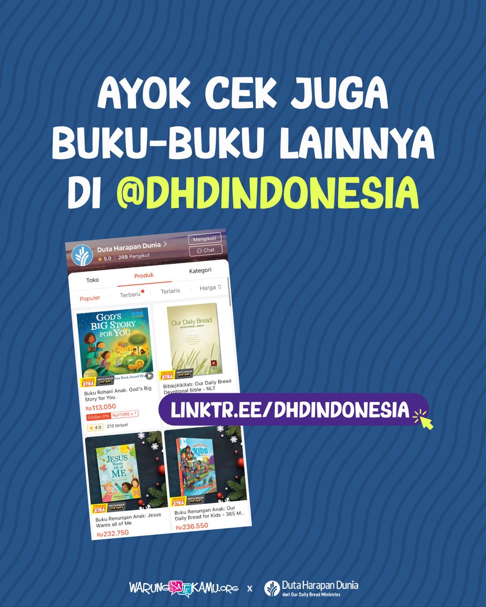 warungsatekamu's tweet photo. Dengan begitu, kamu bisa makin peka sama firman Tuhan dan lebih fokus menjalani hari ✨
Yuk rayakan Hari Buku Sedunia dengan mulai lagi membaca! 📖
Cek koleksi buku DHD selengkapnya di: https://t.co/aNbRUV5Pds
(8/8)
#warungsatekamu #santapanrohani #haribuku #bookdays https://t.co/RyEPvOOzL3