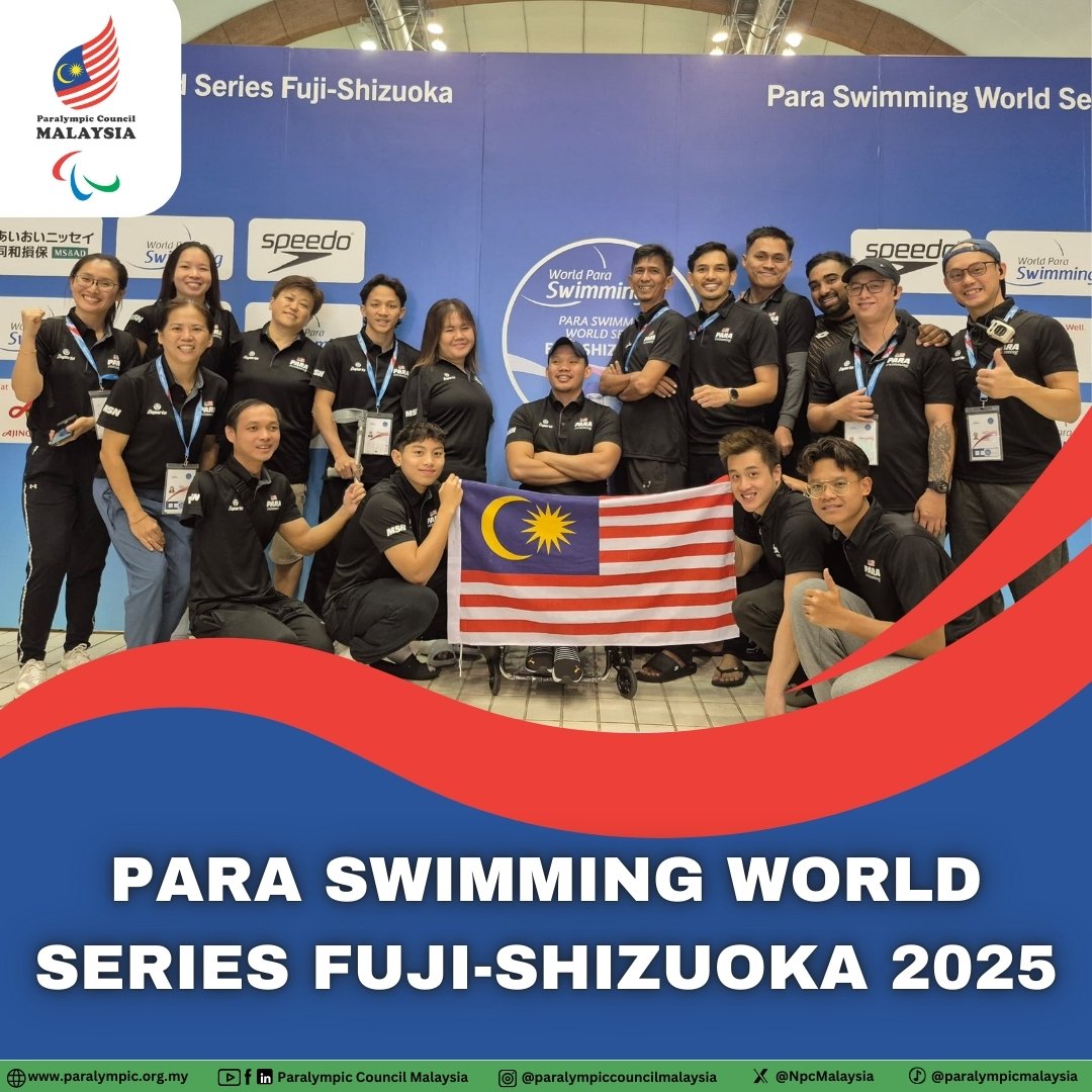 NpcMalaysia's tweet photo. MALAYSIA MAKES A SPLASH IN JAPAN! 

#PCM #ParalympicCouncilMalaysia #MajlisParalimpikMalaysia #WeThe15 #DemiMalaysia #TogetherWeRise #SportsForAll #ParaSwimming #FujiShizuoka2025 #TeamMalaysia #SwimToWin https://t.co/34kwChky3y