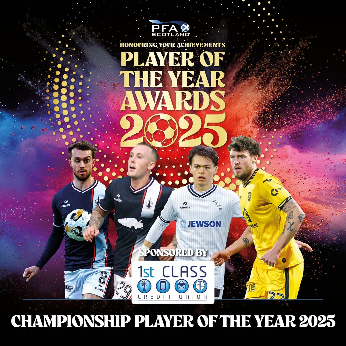 PFA Scotland (@pfascotland) on Twitter photo PFA Scotland Championship Player of the Year Nominees, with <a href="/1stClassCU/">1stClassCU</a>.
๐ผ๐จ ๐ซ๐ค๐ฉ๐๐ ๐๐ฎ ๐ฉ๐๐ ๐ฅ๐ก๐๐ฎ๐๐ง๐จ...
Brad Spencer - <a href="/FalkirkFC/">Falkirk FC</a>
Calvin Miller - <a href="/FalkirkFC/">Falkirk FC</a>
Jay Henderson - <a href="/AyrUnitedFC/">Ayr United</a>
Robbie Muirhead - <a href="/LiviFCOfficial/">Livingston Football Club</a>
#PFAScotland #PFASAwards25 PFA Scotland Championship Player of the Year Nominees, with <a href="/1stClassCU/">1stClassCU</a>.
๐ผ๐จ ๐ซ๐ค๐ฉ๐๐ ๐๐ฎ ๐ฉ๐๐ ๐ฅ๐ก๐๐ฎ๐๐ง๐จ...
Brad Spencer - <a href="/FalkirkFC/">Falkirk FC</a>
Calvin Miller - <a href="/FalkirkFC/">Falkirk FC</a>
Jay Henderson - <a href="/AyrUnitedFC/">Ayr United</a>
Robbie Muirhead - <a href="/LiviFCOfficial/">Livingston Football Club</a>
#PFAScotland #PFASAwards25