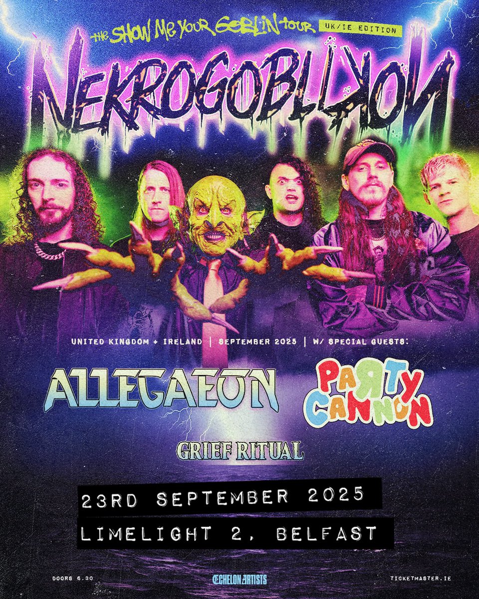 Limelight Belfast (@limelightni) on Twitter photo NEW SHOW 🖤 <a href="/Nekrogoblikon/">Nekrogoblikon</a> have just announced their Show Me Your Goblin tour will stop at The Limelight on 23rd September with special guests <a href="/Allegaeon/">Allegaeon</a>, <a href="/PartyCannonSlam/">PARTY CANNON - OFFICIAL</a> and GRIEF RITUAL
🎫 Tickets on sale Friday at 10am NEW SHOW 🖤 <a href="/Nekrogoblikon/">Nekrogoblikon</a> have just announced their Show Me Your Goblin tour will stop at The Limelight on 23rd September with special guests <a href="/Allegaeon/">Allegaeon</a>, <a href="/PartyCannonSlam/">PARTY CANNON - OFFICIAL</a> and GRIEF RITUAL
🎫 Tickets on sale Friday at 10am