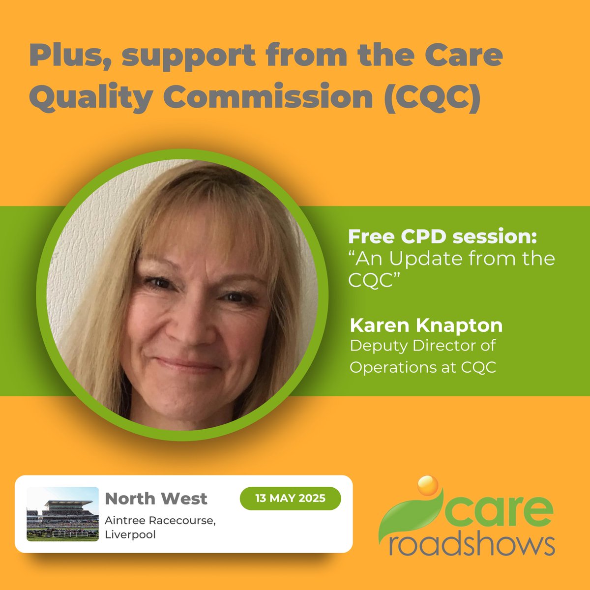 Looking for compliance support to aid your care setting?

With the CQC in attendance &amp; exhibitors who specialise in compliance, #CareRoadshow North West is giving you the chance to get practical advice, ask questions &amp; gain insights.

Register here: careroadshows-2025.reg.buzz/twitterx