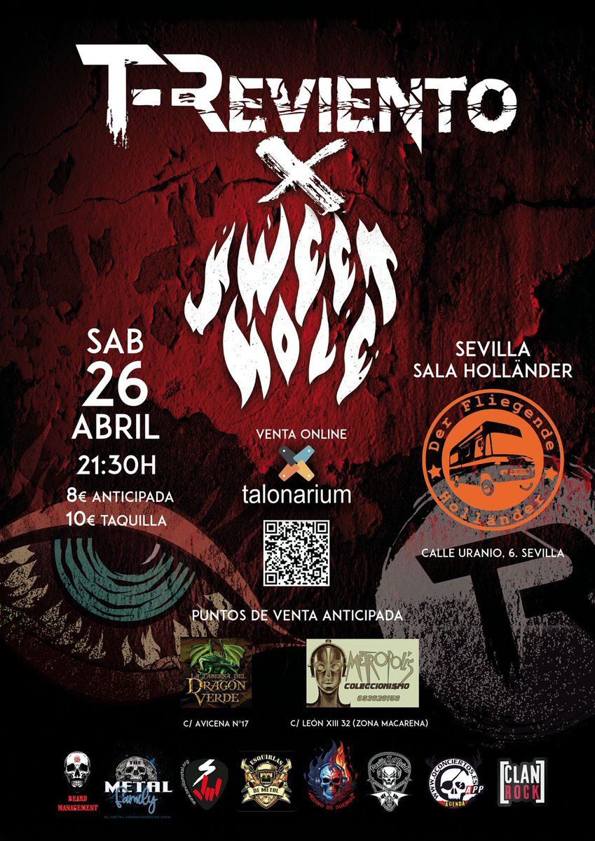 Este sábado estrenamos formación y también actuamos por vez primera en la Hollander con los amigos cordobeses de <a href="/TReviento/">T-Reviento</a> pasad de la copa del rey esa y preparaos para una descarga de ROCK 🎸!!!