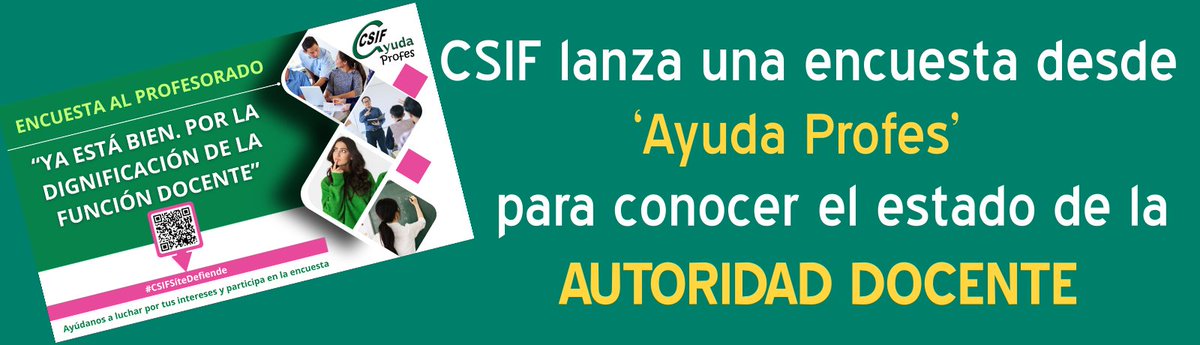 📢 𝗬𝗮 𝗲𝘀𝘁𝗮́ 𝗯𝗶𝗲𝗻. 𝗣𝗼𝗿 𝗹𝗮 𝗱𝗶𝗴𝗻𝗶𝗳𝗶𝗰𝗮𝗰𝗶𝗼́𝗻 𝗱𝗲 𝗹𝗮 𝗽𝗿𝗼𝗳𝗲𝘀𝗶𝗼́𝗻 𝗱𝗼𝗰𝗲𝗻𝘁𝗲 🧑‍🏫.

📝 Participa en el cuestionario de CSIF Ayuda Profes para conocer tu opinión sobre la autoridad docente.

Desde el siguiente enlace:
👉 csif.es/es/articulo/na…