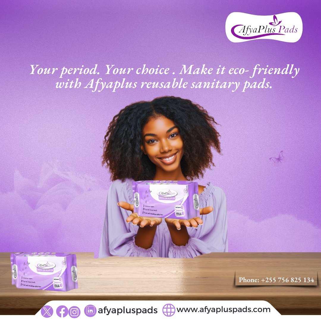 Afyapluspads's tweet photo. Your period. Your choice. Make it eco-friendly with Afyplus reusable sanitary pads.

For inquiries contact us at +255 756 825 134. Your comfort is our priority.

#afyapluspads #afyaplus #JALI #ComfortMeetsSustainability #ReusablePads #DignityInEveryCycle #EcoFriendlyChoices https://t.co/xafW6EOmRn