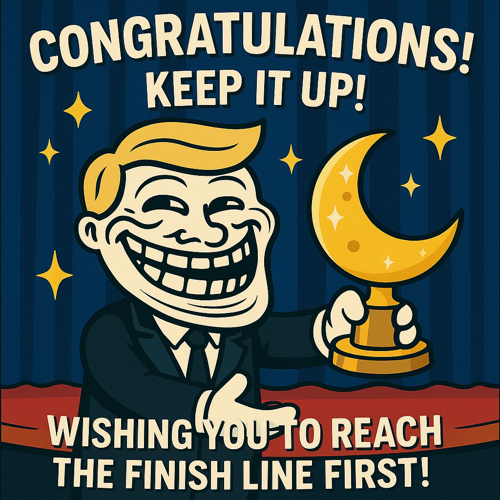 Trumptroll_meme's tweet photo. Congratulations! 🥳
Wishing you to reach the finish line first! 🏁🚀
#zerebro #imx #sui https://t.co/0kdhQvxVn0