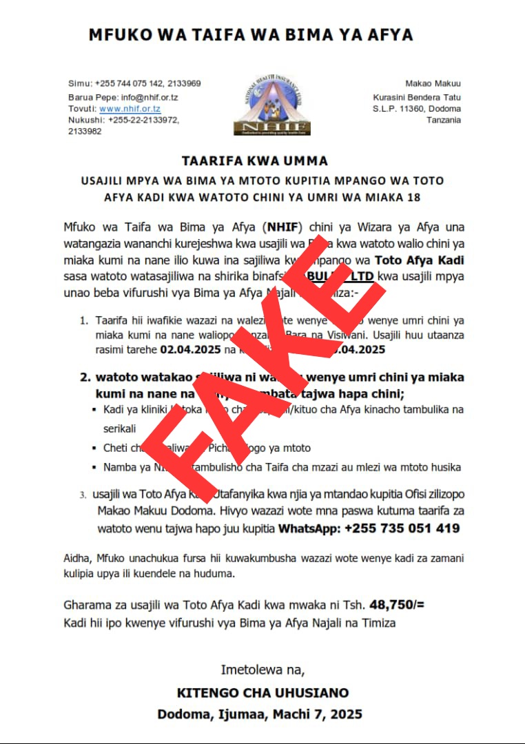 NHIF Tanzania (@nhiftz) on Twitter photo Ipuuzwe
<a href="/wizara_afyatz/">Wizara ya Afya Tanzania ๐น๐ฟ</a> <a href="/TZMsemajiMkuu/">Msemaji Mkuu wa Serikali</a>
<a href="/bima_afyatz/">BIMA YA AFYA KWA WOTE ๐น๐ฟ</a>
#nhiftz #bimayaafyakwawote Ipuuzwe
<a href="/wizara_afyatz/">Wizara ya Afya Tanzania ๐น๐ฟ</a> <a href="/TZMsemajiMkuu/">Msemaji Mkuu wa Serikali</a>
<a href="/bima_afyatz/">BIMA YA AFYA KWA WOTE ๐น๐ฟ</a>
#nhiftz #bimayaafyakwawote