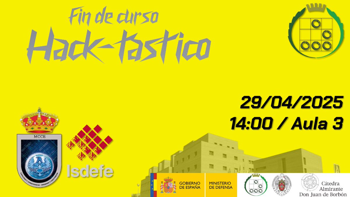 Se acaban las clases... ¡es el momento de nuestro "Fin de curso Hack-tástico"!
Y como primera actividad, tienes una cita doble con  <a href="/ESPDEF_CERT/">MCCE ESPDEF-CERT</a> e #Isdefe, que hablarán de la aplicación de la #ciberseguridad al campo de la #Defensa.

🗓️ 29/04 14:00
📍 Aula 3 de <a href="/informaticaucm/">Informática UCM</a>