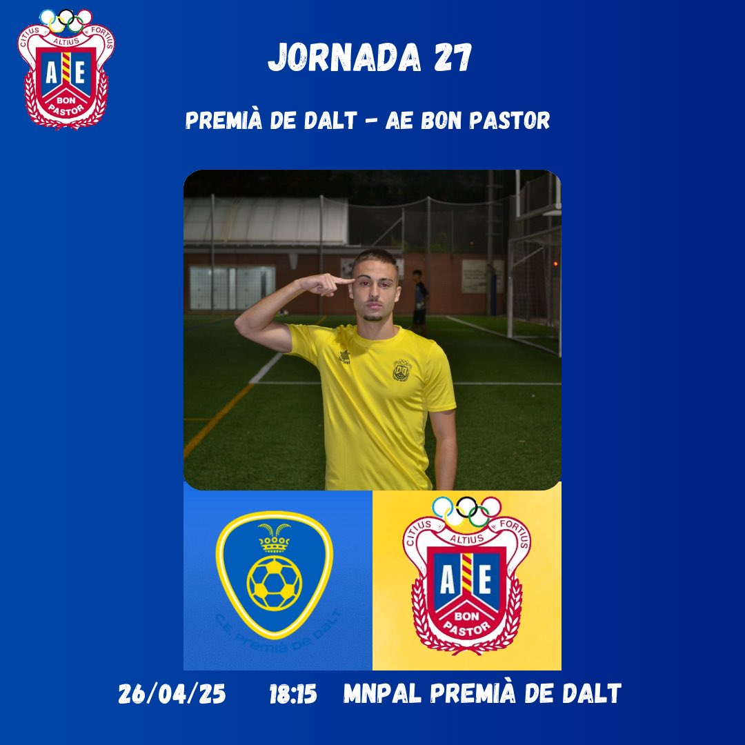 aebonpastorfut's tweet photo. Torna la lliga, queden 4 finals!
⏰ 18:00
🏟️ Mnpal Premià de Dalt
💪 Premià de Dalt
👉 Tercera Catalana | Grup 9 | Jornada 27
#aebp #bonpastor #familiablava💙 https://t.co/LvcPWm9w7u