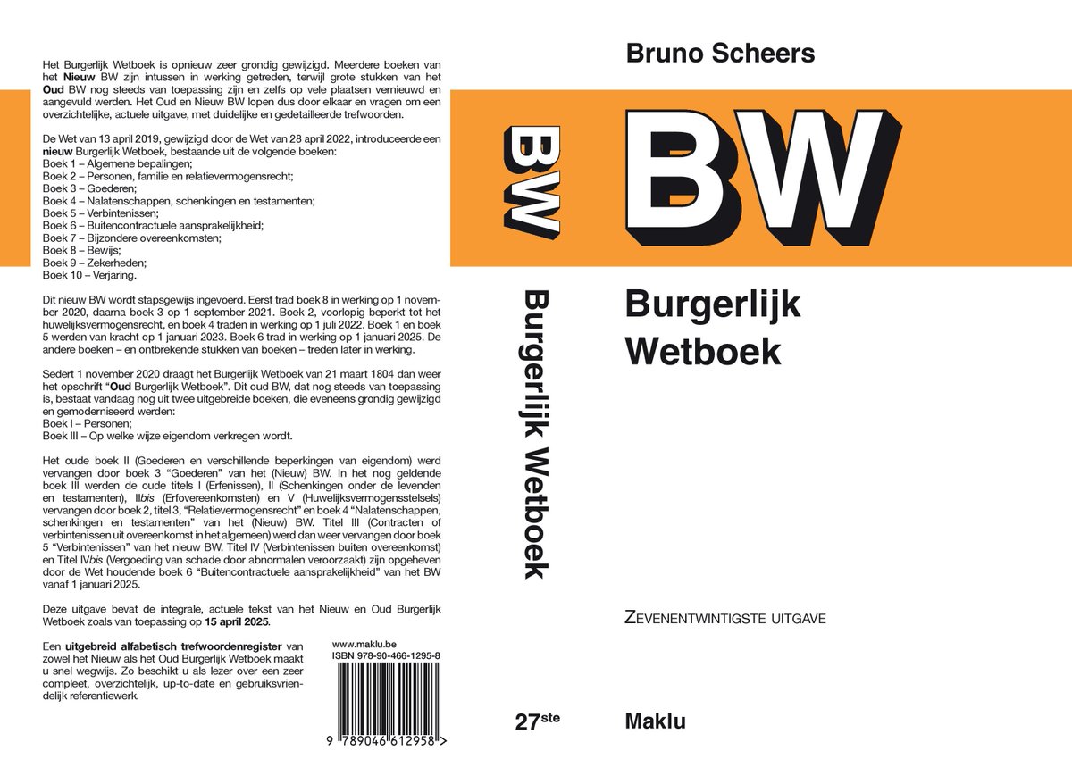 Deze 27ste uitgave van het Burgerlijk Wetboek bevat de integrale tekst van het Nieuw en Oud BW zoals van  toepassing op 15 april 2025, met heldere toelichting en een uitgebreid alfabetisch trefwoordenregister die u snel wegwijs maken. lnkd.in/ePjFQDyV