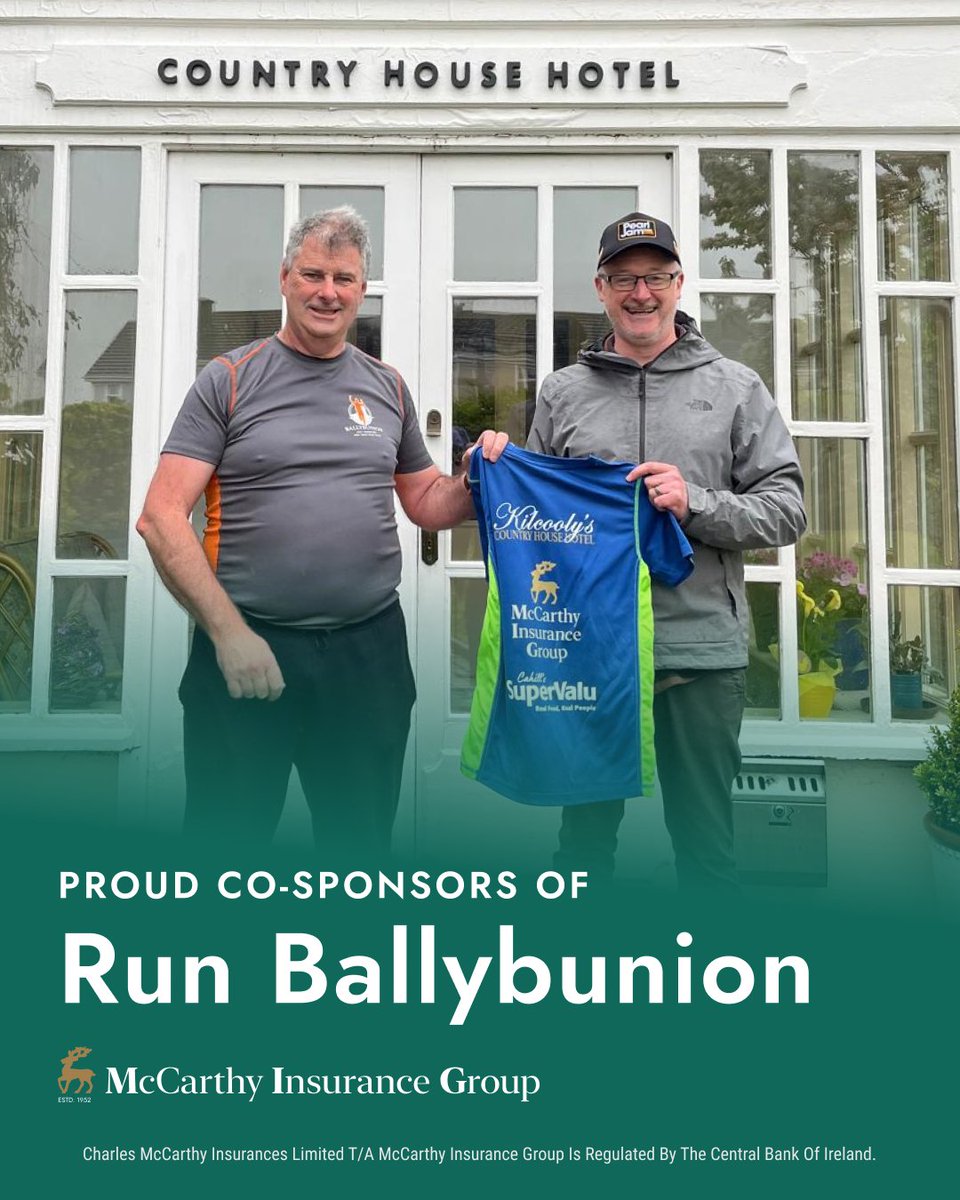 McCarthy Insurance Group was a proud co-sponsor of Run Ballybunion, held on Easter Saturday, 19th April.

Pictured: Event organiser John O’Connor with Donal Buckley, Tralee Branch Manager at McCarthy Insurance Group.

A big well done to everyone involved.

[AD]