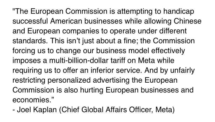 Meta deeply unhappy about the #DMA fine today.