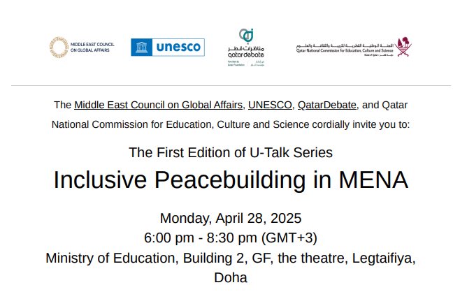 I have the honour next week to give the keynote address at the first edition of U-Talk Series ”Inclusive Peacebuilding in MENA” in Doha!

mecouncil.org/?post_type=eve…