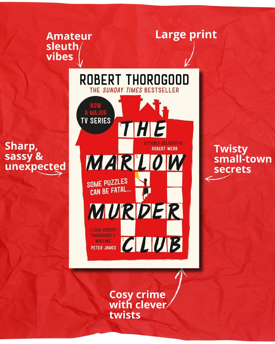 The Reading House Book Shop (@thereadinghouse) on Twitter photo Amateur sleuths, this one's for you...
The Marlow Murder Club by <a href="/robthor/">Robert Thorogood (now on bluesky)</a> is packed with wit, twists and small-town secrets – all in accessible large print.
If you love a cosy crime with a sharp edge, you'll want to join the club
Available now: bit.ly/4cz650s Amateur sleuths, this one's for you...
The Marlow Murder Club by <a href="/robthor/">Robert Thorogood (now on bluesky)</a> is packed with wit, twists and small-town secrets – all in accessible large print.
If you love a cosy crime with a sharp edge, you'll want to join the club
Available now: bit.ly/4cz650s