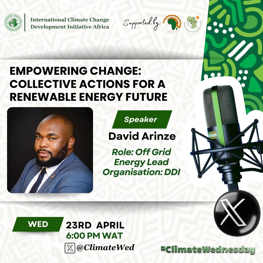#DYK Despite what you heard, solar energy is booming in the US. 

Join us for #ClimateWednesday today at 6PM WAT with <a href="/david_energyNG/">Arinze David</a>, Off Grid Energy Lead, DDI via x.com/i/spaces/1OdKr…

Topic: Empowering Change: Collective Actions for an RE Future

#AACJInAction
