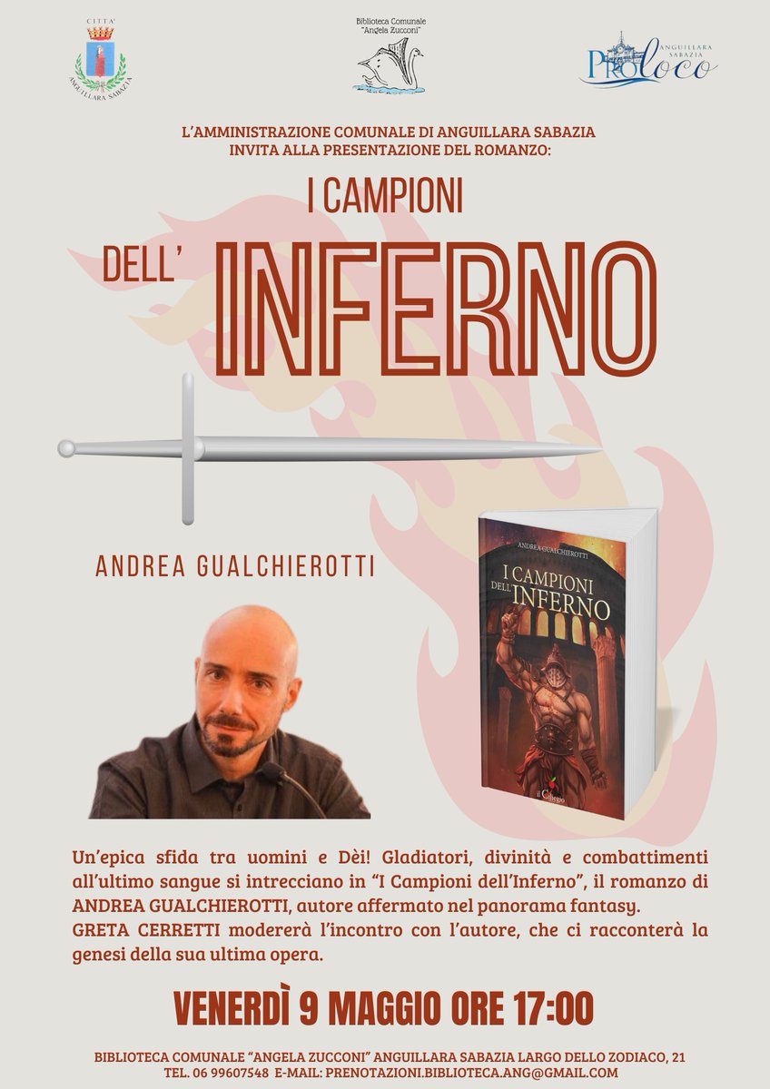 Pochi giorni, e i cancelli dell'arena si spalancheranno di nuovo presso la Biblioteca Comunale di Anguillara Sabazia "Angela Zucconi", per presentarvi le imprese de #icampionidellinferno!  
Maestra di cerimonie, Greta Cerretti. Lo spettacolo vi attende! 
#libri #books #fantasy