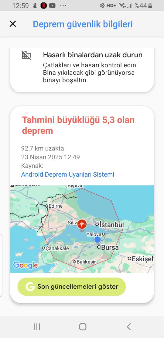 drercardio's tweet photo. Ve Google depremden 30 sn önce mesaj gönderdi, Sarsıntı olabilir diye..
Bu müthiş birşey!
@Google 'ı tebrik ediyorum.
1999 Marmara Depreminde 8 yakınını kaybetmiş biri olarak söyleyeyim,bu deprem uyarı sistemi geliştirilebilirse binlerce can kurtulabilir.
Congratulations @Google https://t.co/FRECzQbbi7