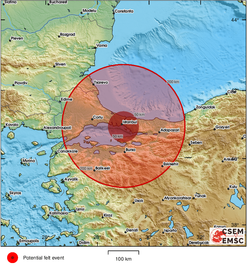 MarioNawfal's tweet photo. 🚨🇹🇷 6.2 EARTHQUAKE SHAKES ISTANBUL

A 6.2 magnitude earthquake hit near Istanbul, centered in the Sea of Marmara.

It gave the city a good shake, but no injuries or damage have been reported so far.

Turkey’s emergency agency is keeping an eye on things.

Source: Associated Press