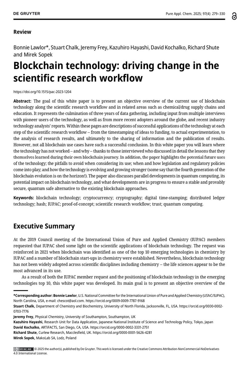IUPAC (@iupac) on Twitter photo We are excited to announce the release of a groundbreaking @iupac white paper on the applications of #blockchain #technology in #scientific #research, as an #openaccess article ๐
๐ ๐๐ช๐ง๐ ๐๐ฃ๐ ๐ผ๐ฅ๐ฅ๐ก๐๐๐ ๐พ๐๐๐ข๐๐จ๐ฉ๐ง๐ฎ, 2025; 97(4): 279โ330, doi.org/10.1515/pac-20โฆ We are excited to announce the release of a groundbreaking @iupac white paper on the applications of #blockchain #technology in #scientific #research, as an #openaccess article ๐
๐ ๐๐ช๐ง๐ ๐๐ฃ๐ ๐ผ๐ฅ๐ฅ๐ก๐๐๐ ๐พ๐๐๐ข๐๐จ๐ฉ๐ง๐ฎ, 2025; 97(4): 279โ330, doi.org/10.1515/pac-20โฆ
