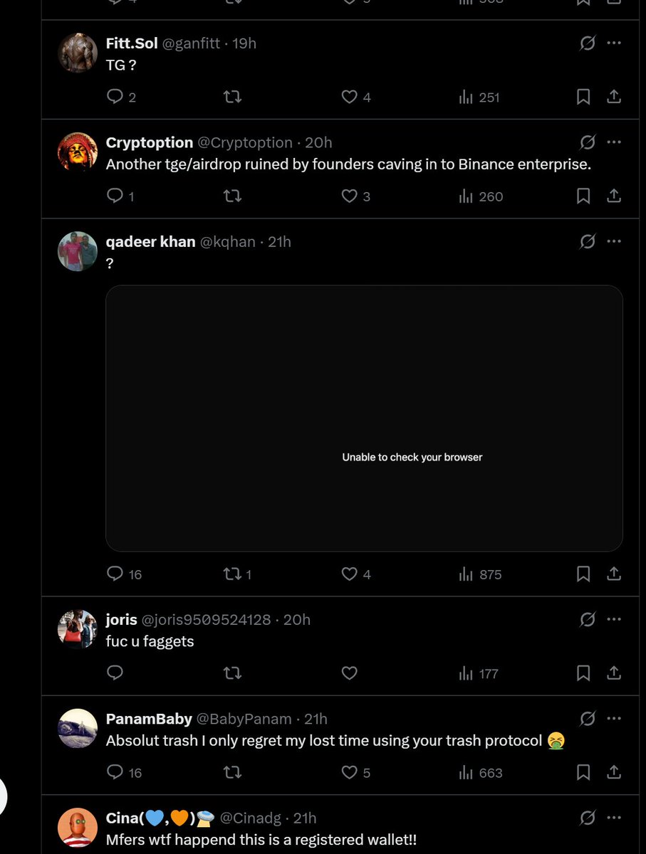 🕵️‍♂️ Airdrop mystery of the week:

A once-hyped project now drowning in FUD and rage tweets...
Registered wallets got dust, loyal users got ignored, and farmers? They're marching with pitchforks.

📉 Binance mentions.
😡 "Trash protocol" vibes.
🤐 Comments getting spicy.

Can you