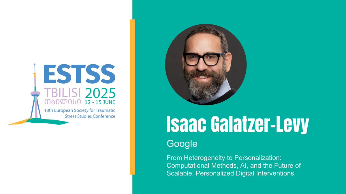 We’re thrilled to be welcoming Dr Isaac Galatzer-Levy to #ESTSS2025
Read more on his upcoming keynote on computational methods, AI and the future of scalable, personalized digital interventions: estss.org/estss-2025-key…