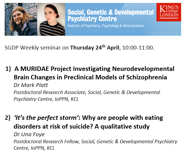 SGDP Centre KCL (@sgdpcentrekcl) on Twitter photo Seminar <a href="/SGDPCentreKCL/">SGDP Centre KCL</a> <a href="/KingsIoPPN/">Institute of Psychiatry, Psychology & Neuroscience</a> with Mark Platt and Una Foye on Thursday 24th April 2025, 10:00-11:00am. Seminar <a href="/SGDPCentreKCL/">SGDP Centre KCL</a> <a href="/KingsIoPPN/">Institute of Psychiatry, Psychology & Neuroscience</a> with Mark Platt and Una Foye on Thursday 24th April 2025, 10:00-11:00am.