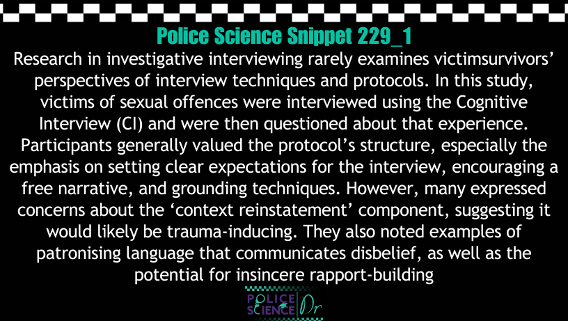 PoliceScienceDr's tweet image. Original article:
tandfonline.com/doi/full/10.10…

For more on Police Science, subscribe to the free Police Science Dr email list on PoliceScienceDr.com
 
#PoliceScience #CognitiveInterview #InvestigativeInterviewing