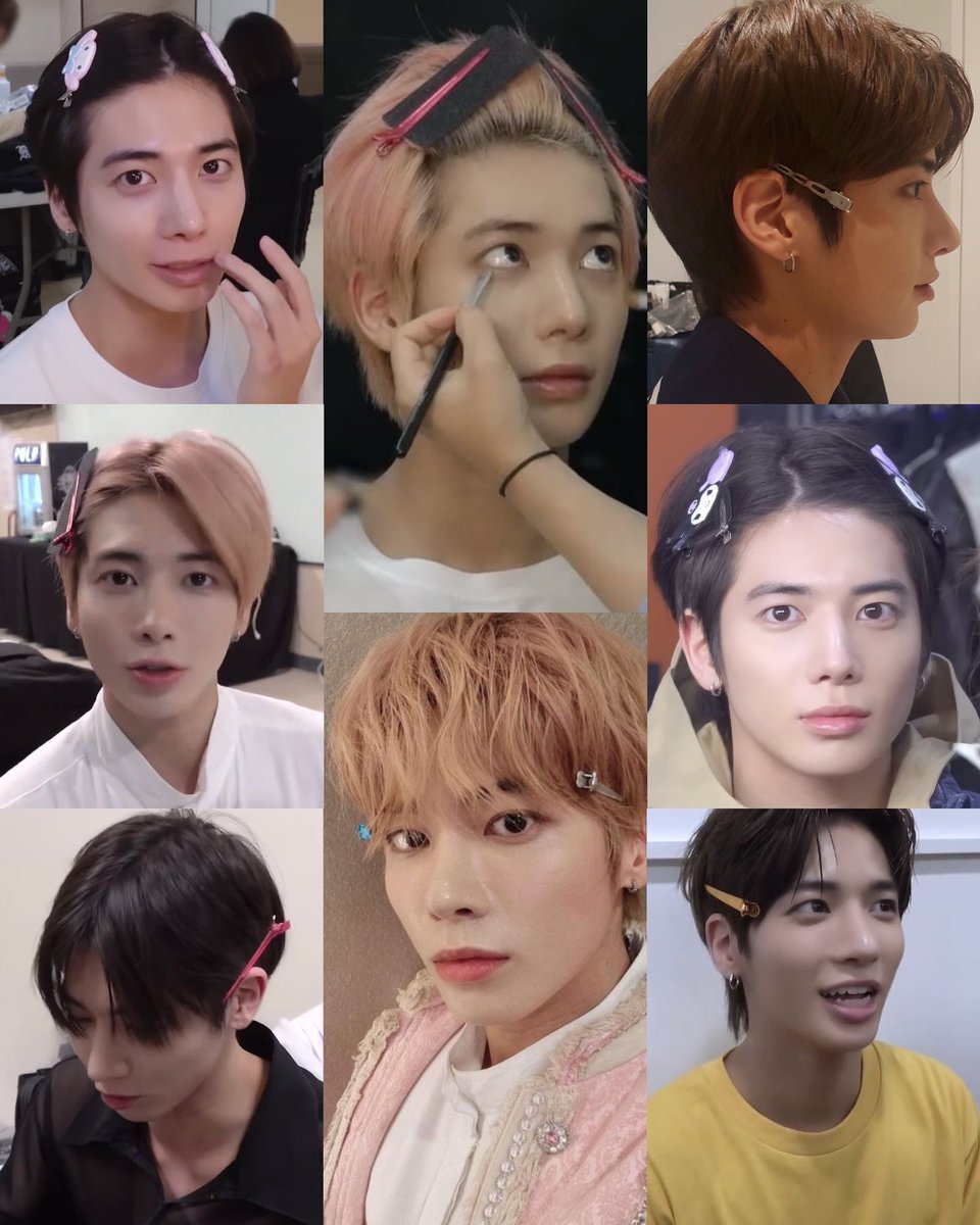 this taehyun genre using hair clips while getting his hair and makeup done