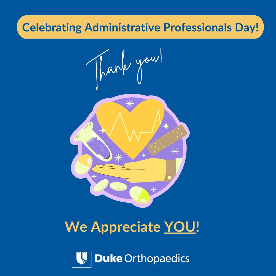Duke Orthopaedics (@dukeortho) on Twitter photo Today, on #AdministrativeProfessionalsDay, we celebrate the invaluable contributions of our <a href="/DukeOrtho/">Duke Orthopaedics</a> administrative team. Your professionalism, kindness, and dedication ensure our department thrives. Thank you for all that you do—today and every day! 💙👏 Today, on #AdministrativeProfessionalsDay, we celebrate the invaluable contributions of our <a href="/DukeOrtho/">Duke Orthopaedics</a> administrative team. Your professionalism, kindness, and dedication ensure our department thrives. Thank you for all that you do—today and every day! 💙👏