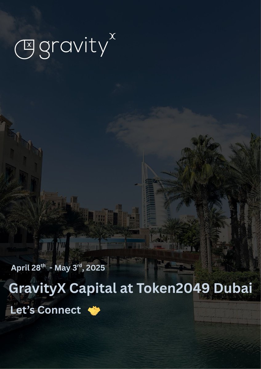 GravityX Capital is heading to #TOKEN2049 Dubai! 🌐
Our Partner <a href="/vishals_11/">Vishal S</a> will be on the ground connecting with builders &amp; value-add investors pushing the limits of crypto innovation in Crypto x AI, DePIN, DeFAI &amp; RWA. 🚀