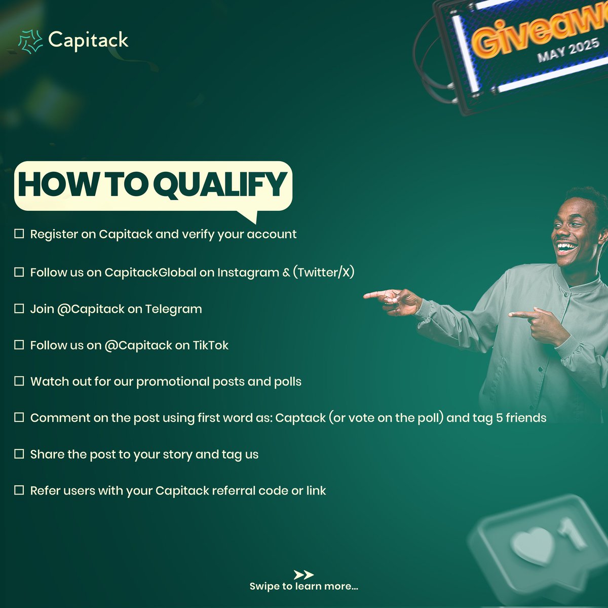 CapitackGlobal's tweet photo. We're giving away ₦1,000,000! 🎉
40 lucky participants get ₦25,000 each so swipe for more😁 

Visit https://t.co/uhP4uA78Rm to learn more and get your unique referral link/code

#Crypto #Cryptocurrency #Giveaways #Bitcoin #referrals #promotions #lagos #abuja $btc $eth #CryptoTrading