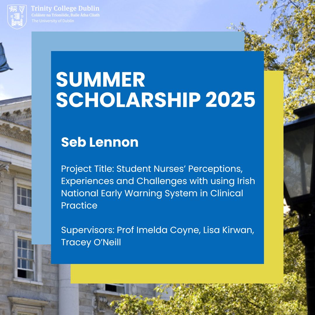 School of Nursing & Midwifery, TCD (@tcd_snm) on Twitter photo Congratulations to undergraduate students Aoife Carr and <a href="/LennonSeb/">Seb Lennon</a> who have been awarded summer scholarships. The School wished them and their supervisors Prof <a href="/ImeldaCoyne/">Professor Imelda coyne</a>, <a href="/lisakirwan3/">Lisa Kirwan</a>, <a href="/traceyoneill7/">Tracey O Neill</a> and Dr <a href="/EleHollywood/">Eleanor Hollywood</a> every success with their summer research Congratulations to undergraduate students Aoife Carr and <a href="/LennonSeb/">Seb Lennon</a> who have been awarded summer scholarships. The School wished them and their supervisors Prof <a href="/ImeldaCoyne/">Professor Imelda coyne</a>, <a href="/lisakirwan3/">Lisa Kirwan</a>, <a href="/traceyoneill7/">Tracey O Neill</a> and Dr <a href="/EleHollywood/">Eleanor Hollywood</a> every success with their summer research