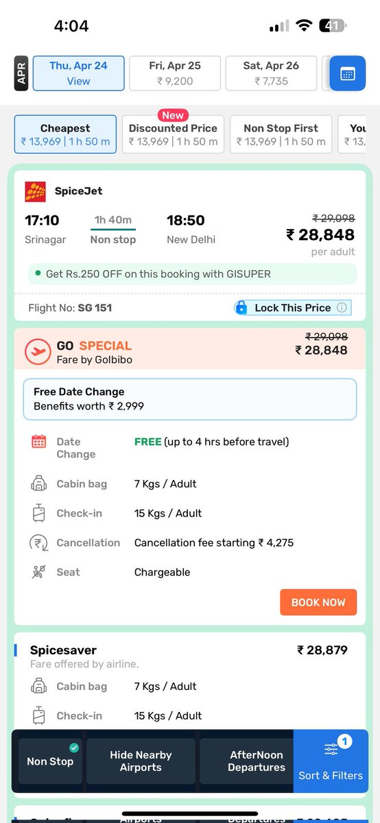 RahulSh51353985's tweet photo. @flyspicejet Is this your extended support?? Charging 29000 for a flight between sringar to Delhi!! Wow https://t.co/aDQLUj4Ruy