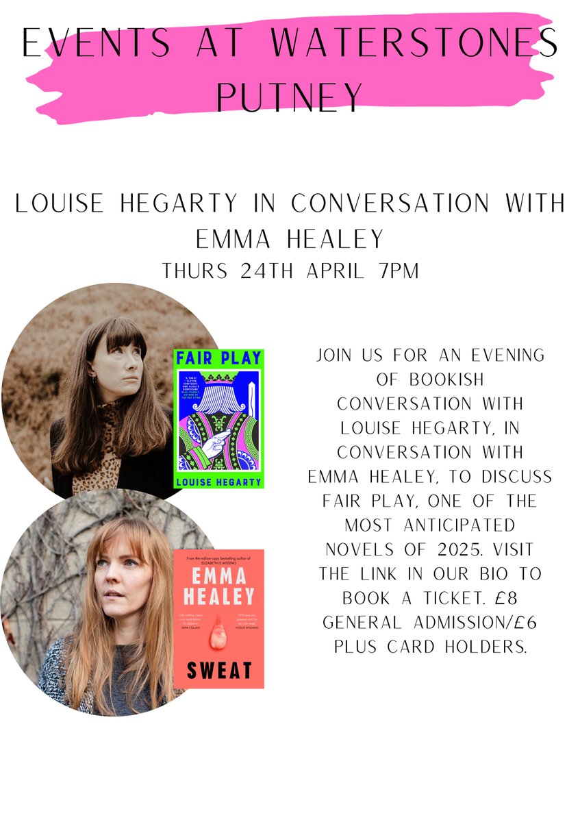 Hutchinson Heinemann (@hutchheinemann) on Twitter photo EVENT ANNOUNCEMENT📢
Fancy a bookish Thursday evening?
Our own Emma Healey, author of SWEAT will be interviewing Louise Hegarty, author of FAIR PLAY, TONIGHT <a href="/WStonesPutney/">Waterstones Putney</a>
🎟️Tickets still available at
waterstones.com/events/louise-… EVENT ANNOUNCEMENT📢
Fancy a bookish Thursday evening?
Our own Emma Healey, author of SWEAT will be interviewing Louise Hegarty, author of FAIR PLAY, TONIGHT <a href="/WStonesPutney/">Waterstones Putney</a>
🎟️Tickets still available at
waterstones.com/events/louise-…