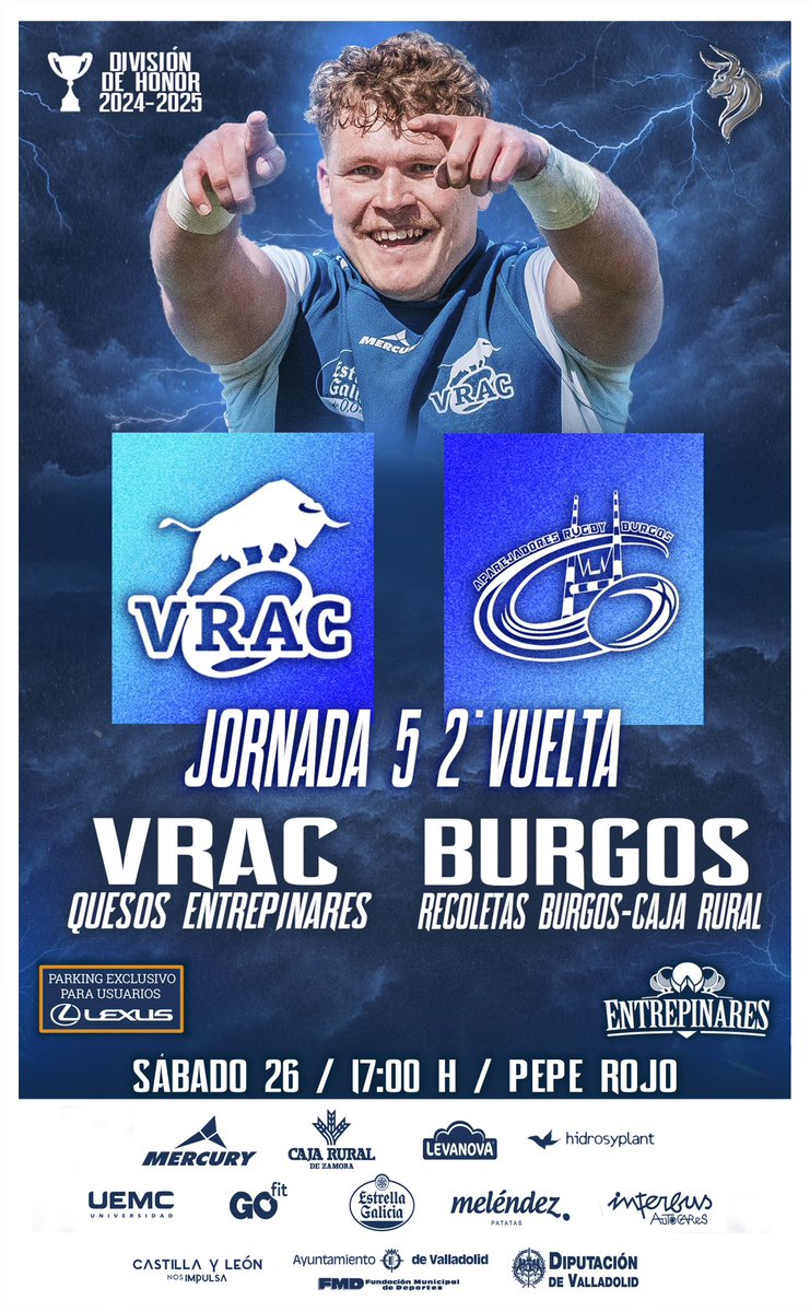 VRAC's tweet image. 🔵 ¡PARTIDAZO EN PEPE ROJO! 🔵

VRAC @QEntrepinares 🆚 @RugbyAparejos 

⏰ Sábado 26/04 – 17:00h
📍 Campos de Pepe Rojo

Duelo en la cumbre de la @DHFerugby 
¡No faltes, te esperamos! 🧀🔥